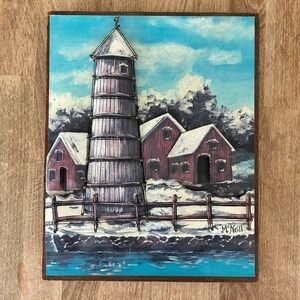 Vtg 1979 McNeill 3D String Art Decoupage Lighthouse Winter 8x10 Wall Decor